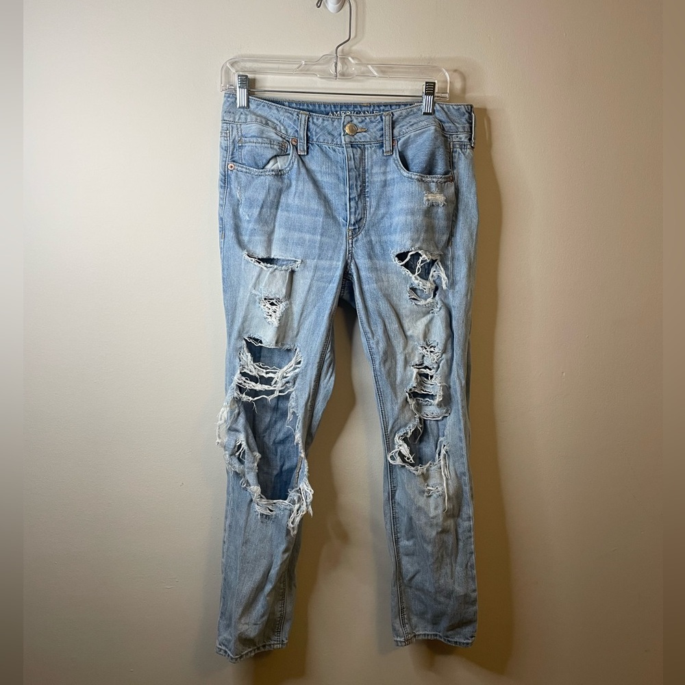 American Eagle Tomgirl Short/Petite Length Button Fly Distressed Jeans